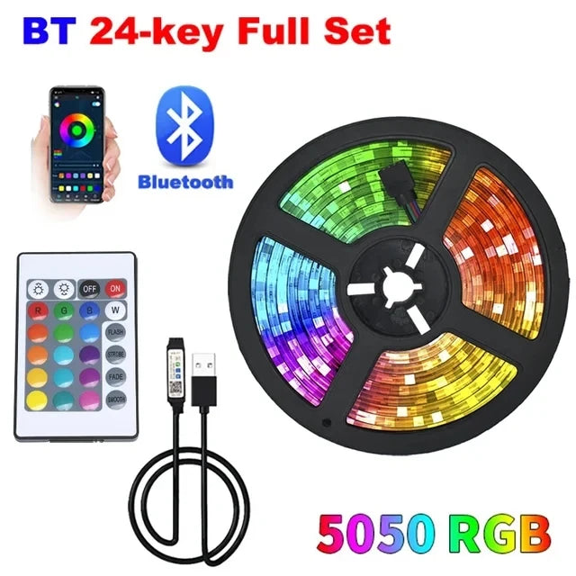 5V USB LED Strip Lights RGB 5050 Bluetooth Flexible Lamp Tape Luces 44K Led Lights for Room Decor Christmas Lights TV Backlight