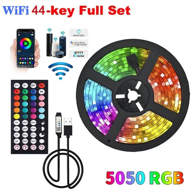 5V USB LED Strip Lights RGB 5050 Bluetooth Flexible Lamp Tape Luces 44K Led Lights for Room Decor Christmas Lights TV Backlight